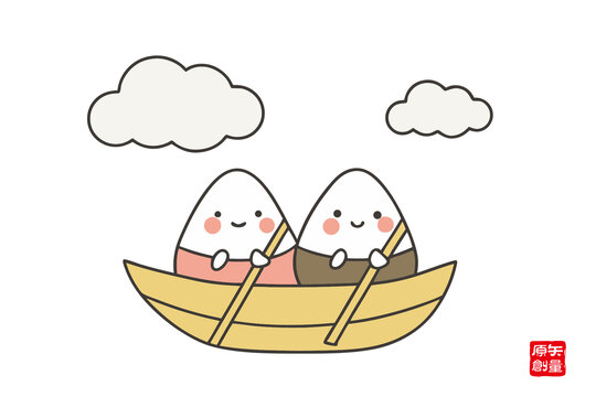 可愛飯團(tuán)劃船插畫