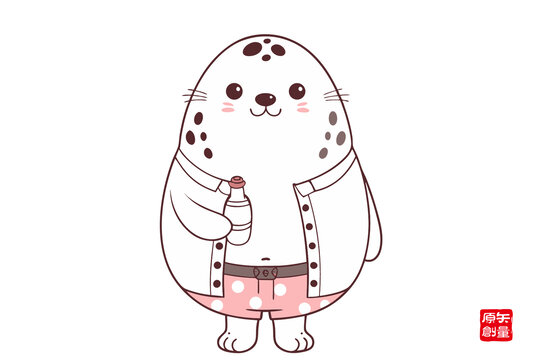 可愛卡通海豹形象插畫