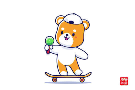 滑板小熊手持棒棒糖