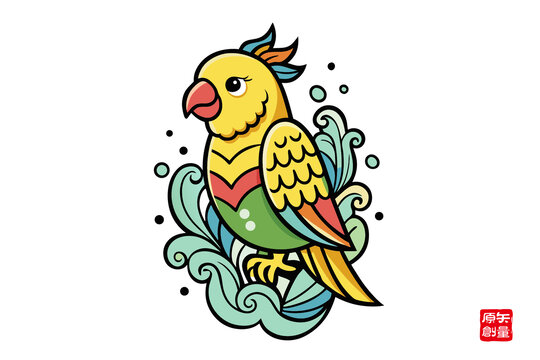 彩色卡通鸚鵡插畫