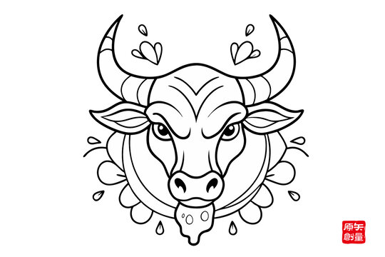 簡約線條風(fēng)牛頭圖案設(shè)計(jì)
