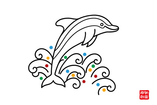 跳躍的線條風(fēng)海豚插畫