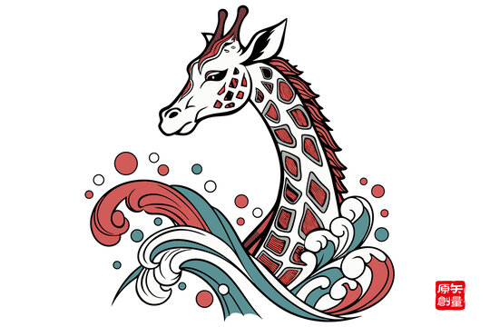 長頸鹿與海浪的創(chuàng)意插畫