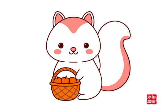 可愛(ài)松鼠抱果籃卡通形象