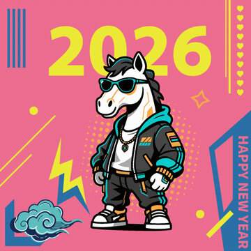 2026年潮酷風(fēng)生肖馬潮流酷帥賽博朋克風(fēng)