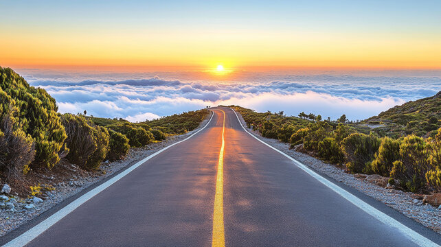 云海之上日出山路美景