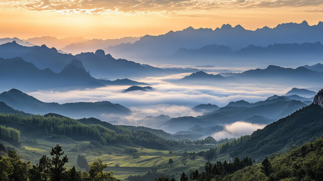 云海朝陽山峰美景