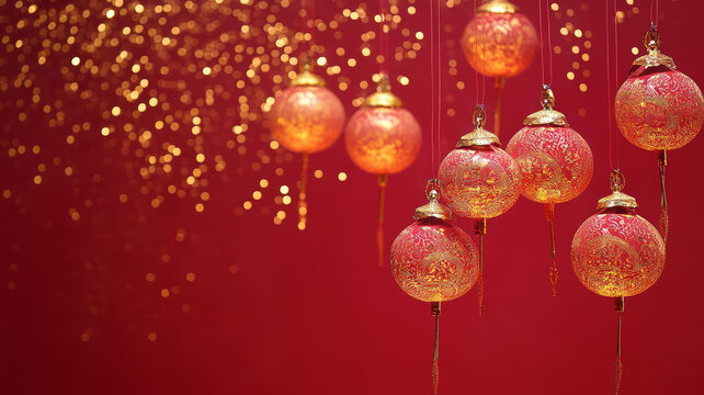 紅色背景下喜慶的中國(guó)新年燈籠