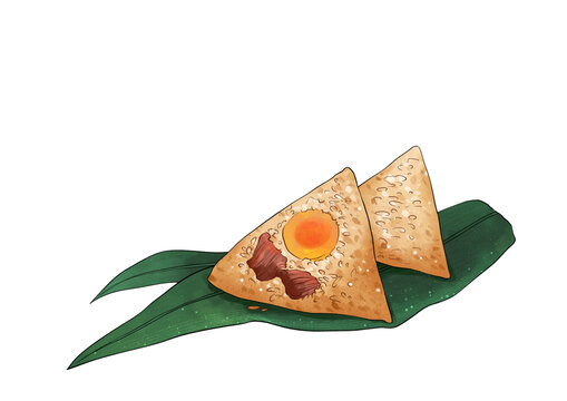 美味雙粽置于綠葉之上