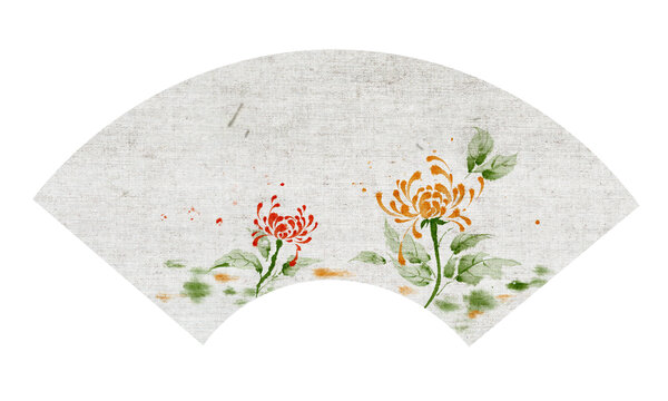 扇形折扇國(guó)風(fēng)水墨畫菊花