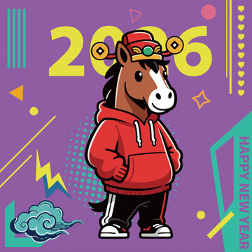 2026年賽博朋克帥氣生肖馬穿著衛(wèi)衣
