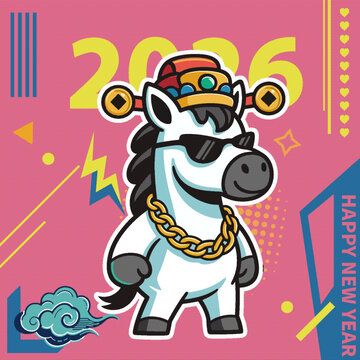 2026卡通賽博朋克酷帥生肖馬插畫(huà)
