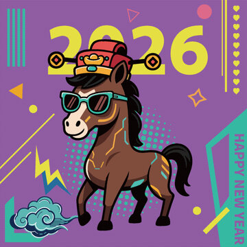 2026年賽博朋克酷帥生肖馬可愛(ài)卡通形象