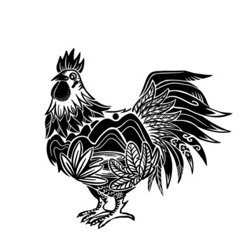 雞黑白插畫