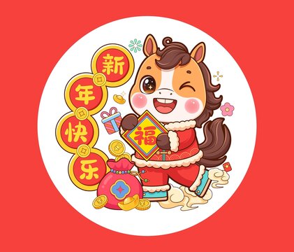 馬年潮流卡通插畫
