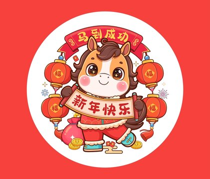 馬年馬到成功潮流插畫