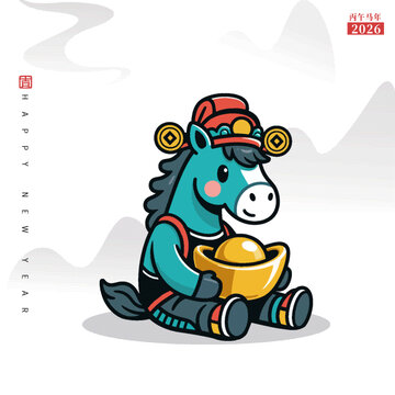 生肖馬插畫貼紙禮盒IP形象元寶財(cái)神圖案