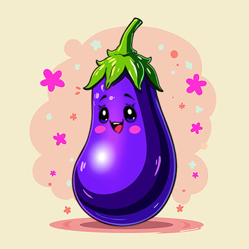 可愛卡通擬人化茄子形象