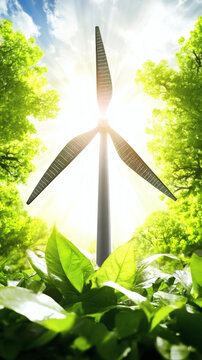 綠色環(huán)保風力發(fā)電機組與茂盛森林