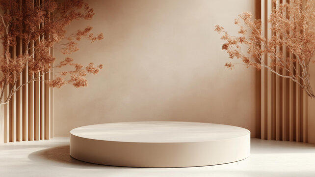 米白色簡(jiǎn)約產(chǎn)品展示臺(tái)秋景