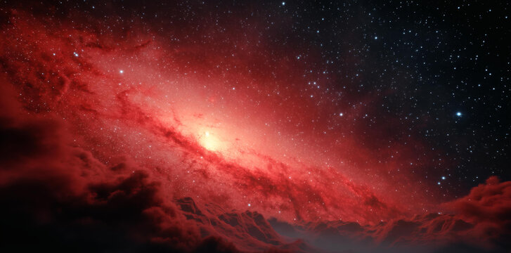 宇宙星系中的紅色星云