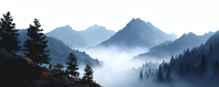 云霧繚繞的山谷美景