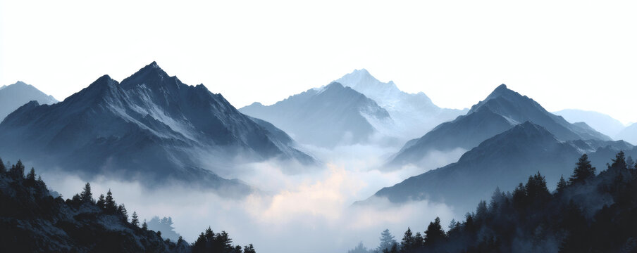 云霧繚繞的山巒美景