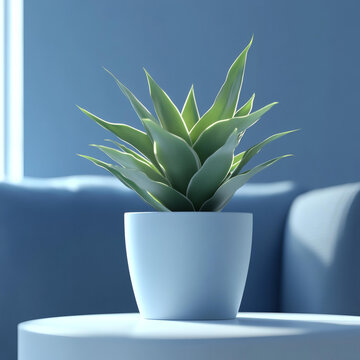 現(xiàn)代簡(jiǎn)約風(fēng)格的藍(lán)色花盆綠植