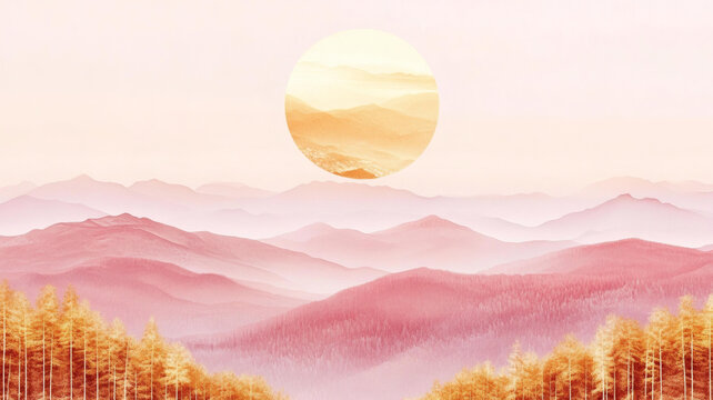 抽象色彩山巒風景畫