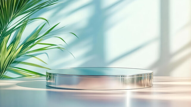 現(xiàn)代極簡產(chǎn)品展示臺與熱帶植物