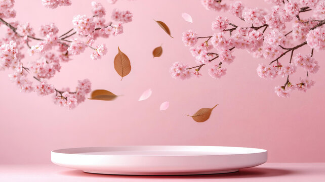 粉嫩櫻花展示臺背景圖