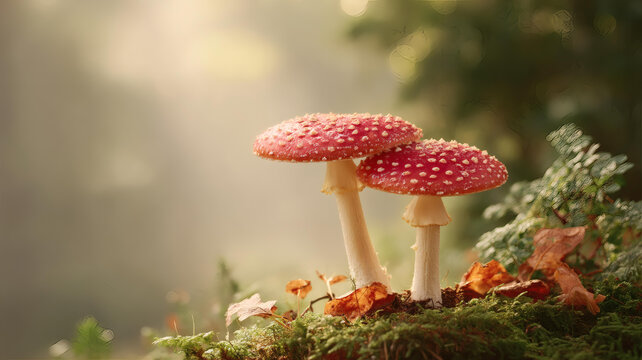 迷霧森林中的兩朵紅菇