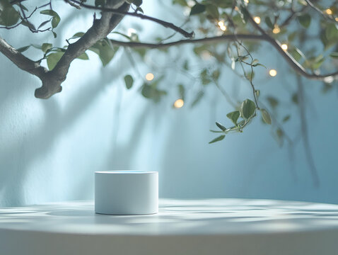淺藍色背景下的簡約產(chǎn)品展示臺