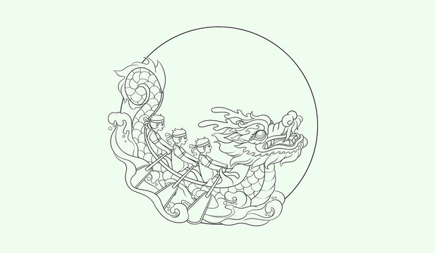 端午節(jié)劃龍舟線稿