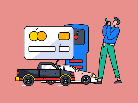 汽車加油矢量插畫