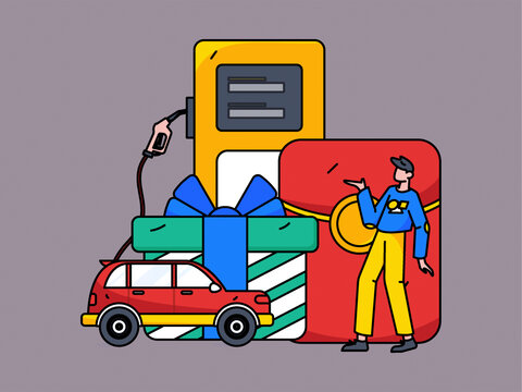 汽車加油矢量插畫