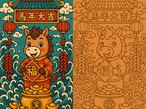 國(guó)朝馬年插畫