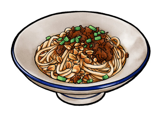 手繪美味肉醬拌面插畫