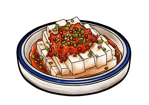 美味可口的涼拌豆腐插畫