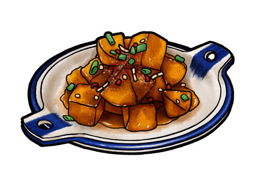 卡通風格美味菜肴插畫