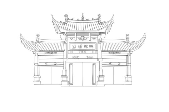 中式傳統(tǒng)牌坊線(xiàn)稿圖