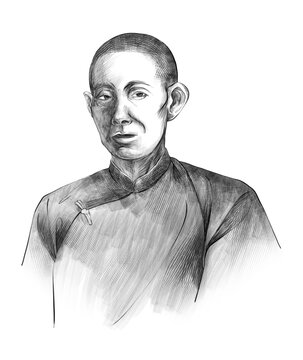 中式服裝人物素描畫像