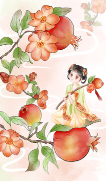 古風(fēng)石榴花少女