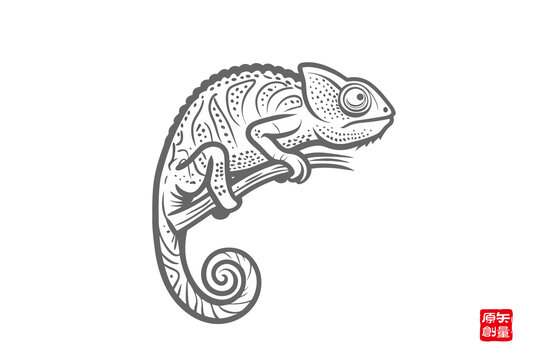 手繪線條風(fēng)變色龍圖案