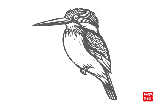 簡(jiǎn)約線條翠鳥插畫