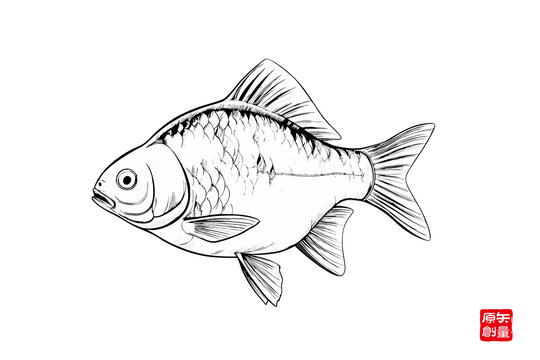 黑白手繪鯽魚圖案