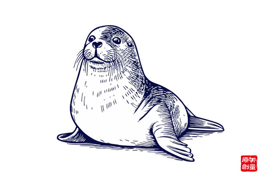 手繪可愛海豹插畫圖案
