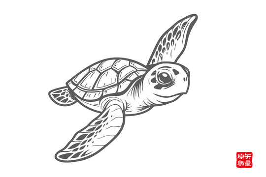 手繪簡(jiǎn)約線條小海龜圖案