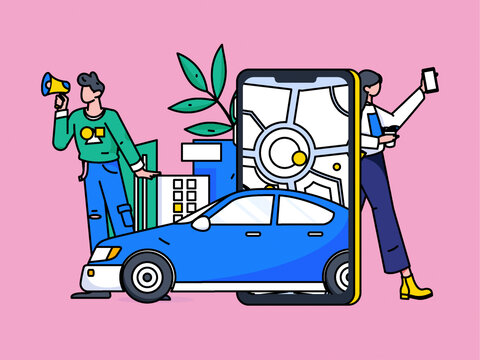 打車出行矢量插畫