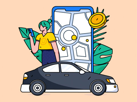 打車出行矢量插畫
